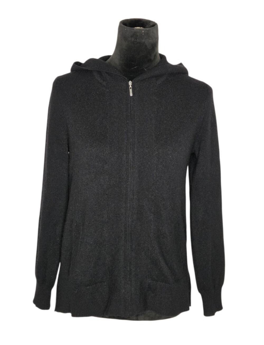 Charter Club Pure 100% Cashmere Black Zip-Up Hoodie Sweater Cardigan M